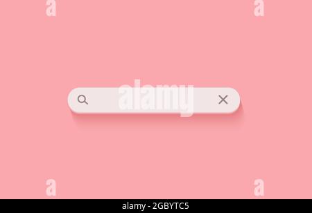 3D search bar. Browser button for website and UI design. Search form template. Vector illustration on soft pink background Stock Vector