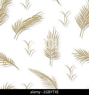 Palm leaves with shadow seamless pattern. Repeat endless pattern tropical leaves on white background Stock Vector