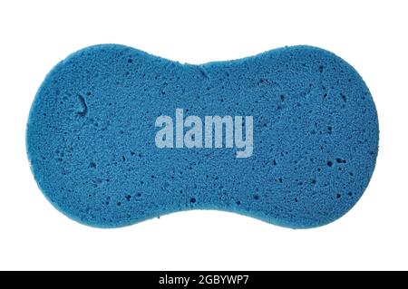 Blue sponge isolated on white background, top view of blue sponge Stock Photo