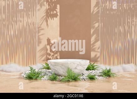 Summer product display podium with marble pedestal on water Stock Photo