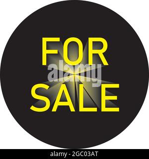 For Sale Sign yellow on black circle with clack to yellow gradient designer cut Stock Vector