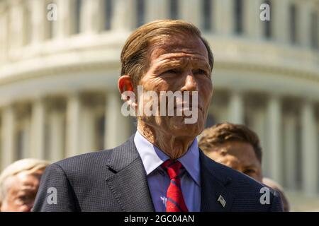 United States Senator Richard Blumenthal (Democrat of Connecticut) speaks at a press conference about the September 11th Transparency Act on Capitol Hill in Washington, DC, USA on August 5, 2021. Photo by Aaron Schwartz/CNP/ABACAPRESS.COM Stock Photo