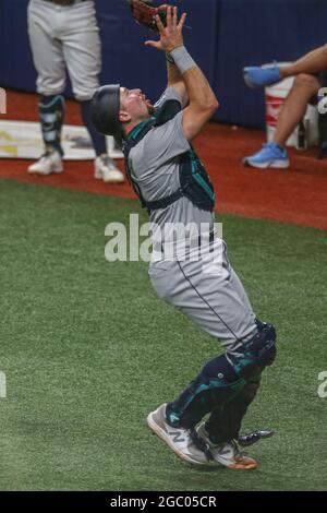 Seattle Mariners' Cal Raleigh during an at bat in the fourth inning of