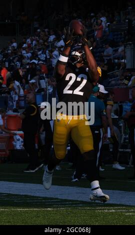 August 5th, 2021: #22 Najee Harris during the Pittsburgh Steelers vs Dallas Cowboys game at Tom Benson Stadium in Canton, OH. Jason Pohuski/CSM Stock Photo