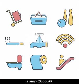 Vector Graphic of Hotel and Restaurant Set Icon Part 3 - Line Cut Style - Logo element illustration.symbol design.colored collection.Editable stroke Stock Vector