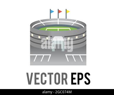 The isolated vector gradient gray large capacity outdoor football or soccer stadium icon in the city Stock Vector