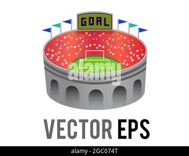 The isolated vector gradient gray large capacity outdoor football or soccer stadium icon in the city Stock Vector
