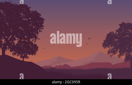 A warm afternoon atmosphere with incredible natural views from the edge of the city at dusk. Vector illustration of a city Stock Vector