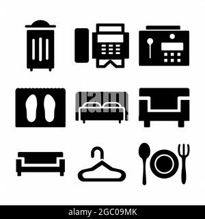 Vector Graphic of Hotel and Restaurant Set Icon Part 4 - Black Style Stock Vector