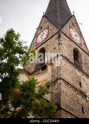 Church St Alban in Matrei in Osttirol, rainy day in summer Stock Photo