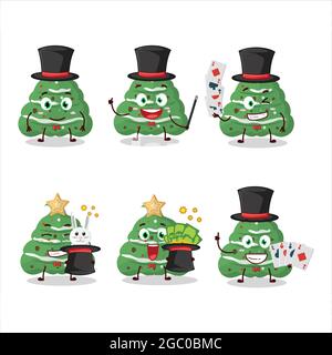A buttercream christmas Magician cartoon character perform on a stage. Vector illustration Stock Vector