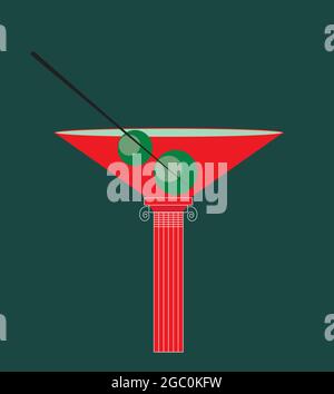 illustration of a cocktail with its base as a pillar, isolate don  a green background Stock Vector
