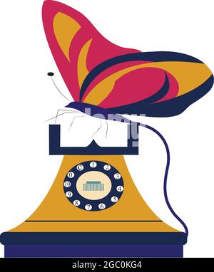 illustration of a vintage telephone made of a butterfly, isolated on white Stock Vector