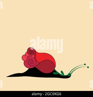 illustration of a snail with a rose on its back for the idea of romanticism Stock Vector