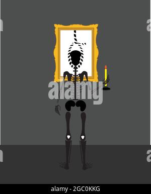 Vector illustration of a human skull candle with a burning flame, hand ...