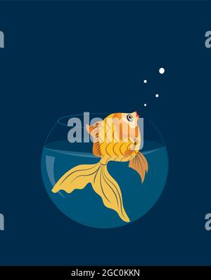 illustration of an aquarium with a gold fish, isolated on a blue background Stock Vector