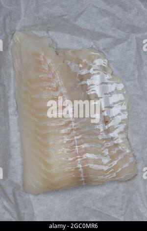 Raw codfish fillet on white background Stock Photo - Alamy