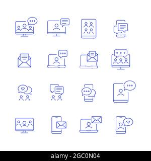 Internet communication icons. Messages, group chats and forum signs. Pixel perfect, editable stroke Stock Vector
