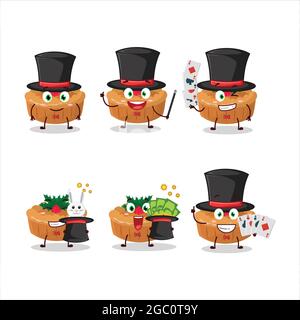 A pie christmas Magician cartoon character perform on a stage. Vector illustration Stock Vector