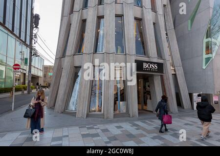 The unusual architecture of the Hugo Boss Shop in Omotesando. Tokyo, Japan. Stock Photo