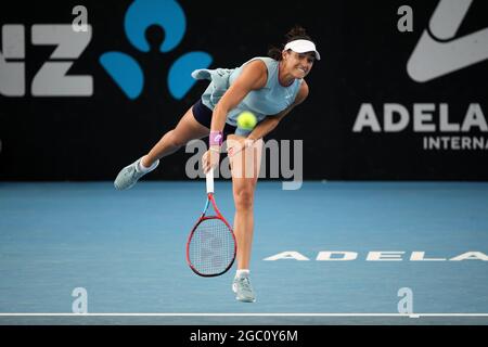 ADELAIDE, AUSTRALIA - FEBRUARY 22: Caroline Garcia of France serves the ball against during their singles match on day one of the Adelaide International tennis tournament at Memorial Drive on February 22, 2021 in Adelaide, Australia.  Credit: Peter Mundy/Speed Media/Alamy Live News Stock Photo