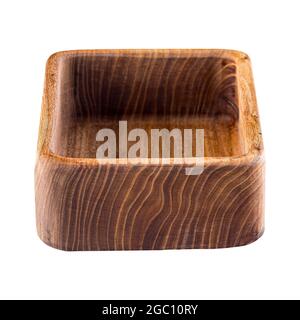 Isolated brown empty natural wooden bowl Stock Photo