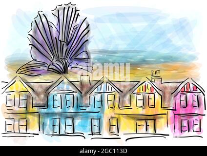 aldeburgh abstract vector illustration on multicolor background Stock Vector