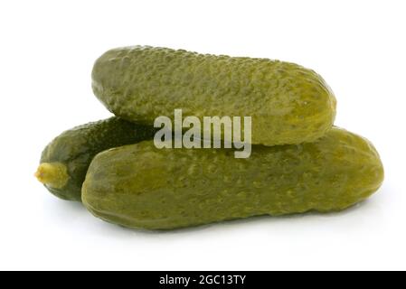 Three pickled cucumbers isolated on white background Stock Photo