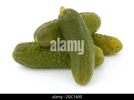 Three pickled cucumbers isolated on white background Stock Photo