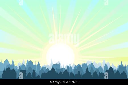 Small town streets silhouette. Roofs of houses. Country landscape. Flat cartoon style. illustration. Vector art Stock Vector