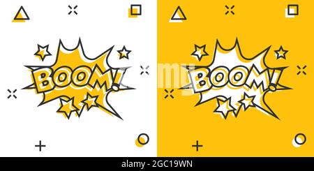Vector cartoon boom comic sound effects icon in comic style. Sound bubble speech sign illustration pictogram. Boom business splash effect concept. Stock Vector