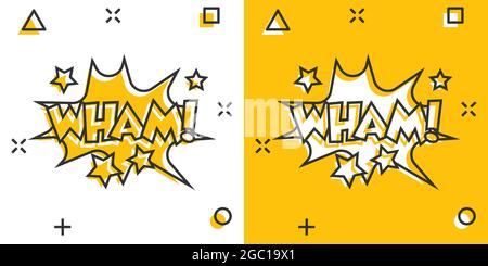 Vector cartoon wham comic sound effects icon in comic style. Sound bubble speech sign illustration pictogram. Wham business splash effect concept. Stock Vector