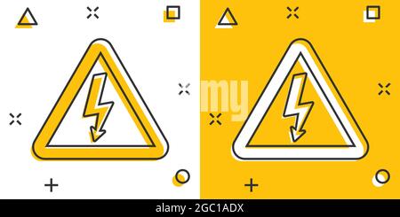 Vector cartoon high voltage danger icon in comic style. Danger electricity sign illustration pictogram. High voltage business splash effect concept. Stock Vector