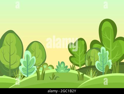 Flat Design Grass Landscape With Hills Clouds And Glowing Sun Under Blue  Sky Vector Stock Illustration - Download Image Now - iStock