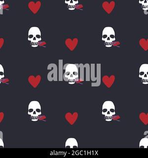 Halloween seamless pattern with stylized human skulls. Stock Vector