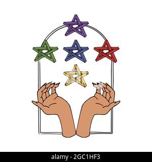 Vintage Mystic hands and impossible stars inside arch Stock Vector