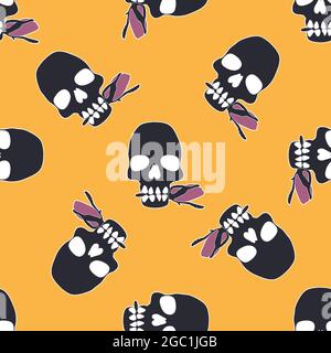 Halloween seamless pattern with stylized human skulls. Stock Vector