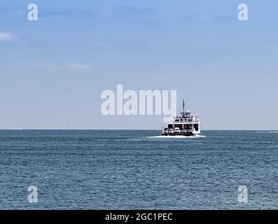 Cross Sound Ferry underway off the point of Orient, NY Stock Photo