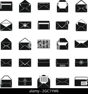 Envelope icons set simple vector. Blank mail. Postal card template Stock Vector