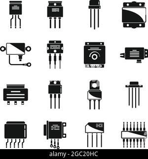 Voltage regulator icons set simple vector. Battery argon. Charger controller Stock Vector