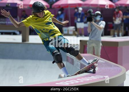 Tokyo, Japan,06/08/2021, Keegan PALMER (AUS) during the Olympic Games Tokyo 2020, Skateboarding Men's Park Prelims Heat on August 5, 2021 at Ariake Urban Sports Park in Tokyo, Japan - Photo Photo Kishimoto / DPPI Stock Photo