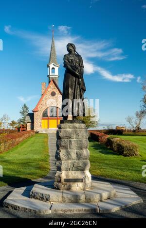 The statue of Evangeline at the Memorial Church in Grand Pre National Historic Site, Wolfville, Nova Scotia, Canada. Stock Photo