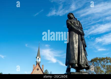 The statue of Evangeline at the Memorial Church in Grand Pre National Historic Site, Wolfville, Nova Scotia, Canada. Stock Photo