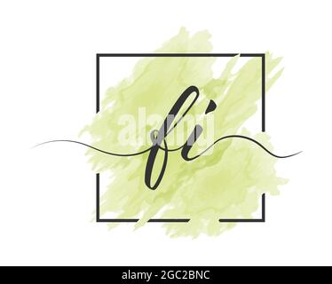 calligraphic lowercase letters F and I are written in a solid line on a colored background in a frame. Simple Style Stock Vector