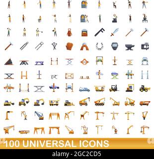 100 universal icons set. Cartoon illustration of 100 universal icons vector set isolated on white background Stock Vector