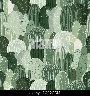 Seamless pattern with cactus in cartoon style. Wallpaper, textiles, wrapping paper, apparel. Stock Vector