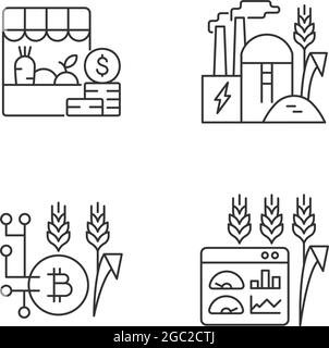 Agricultural innovations linear icons set Stock Vector