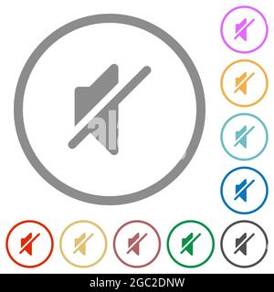 Mute solid flat color icons in round outlines on white background Stock Vector
