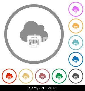 Cloud printing flat color icons in round outlines on white background Stock Vector