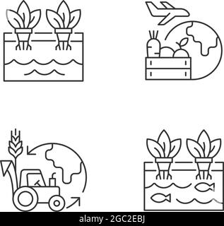 Environmental farming linear icons set Stock Vector